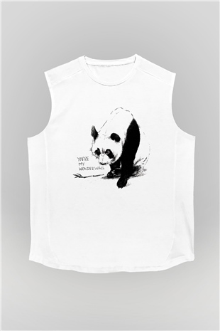 Panda Beyaz Unisex Kolsuz Tişört