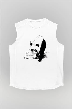 Panda Beyaz Unisex Kolsuz Tişört