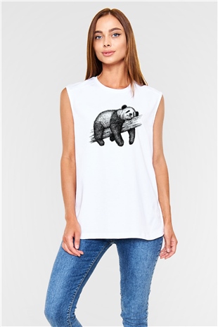 Panda Beyaz Unisex Kolsuz Tişört