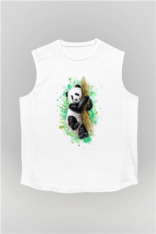 Panda Beyaz Unisex Kolsuz Tişört