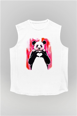 Panda Beyaz Unisex Kolsuz Tişört