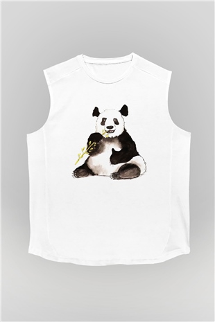 Panda Beyaz Unisex Kolsuz Tişört