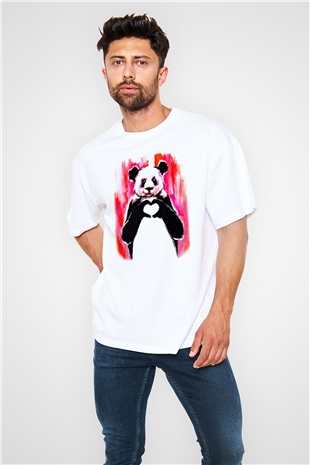 Panda Beyaz Unisex Oversize Tişört T-Shirt