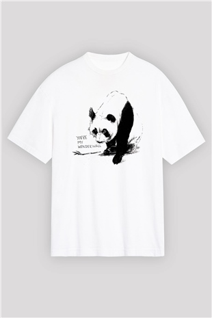 Panda Beyaz Unisex Oversize Tişört T-Shirt
