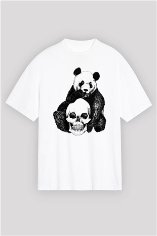 Panda Beyaz Unisex Oversize Tişört T-Shirt