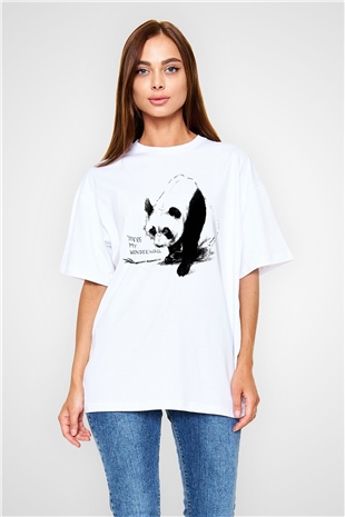 Panda Beyaz Unisex Oversize Tişört T-Shirt