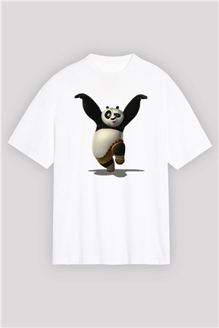 Panda Beyaz Unisex Oversize Tişört T-Shirt