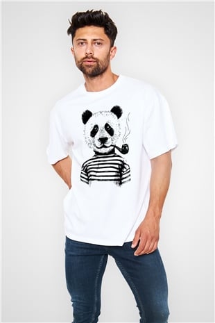 Panda Beyaz Unisex Oversize Tişört T-Shirt