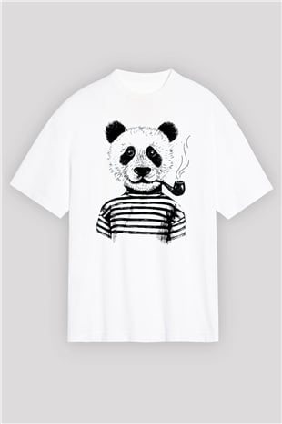 Panda Beyaz Unisex Oversize Tişört T-Shirt