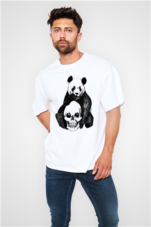 Panda Beyaz Unisex Oversize Tişört T-Shirt