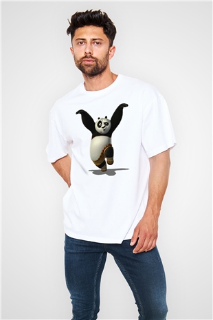Panda Beyaz Unisex Oversize Tişört T-Shirt