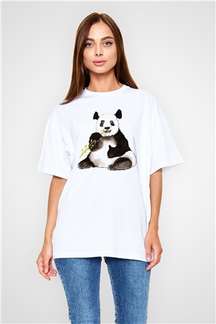 Panda Beyaz Unisex Oversize Tişört T-Shirt