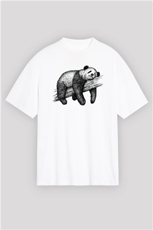 Panda Beyaz Unisex Oversize Tişört T-Shirt