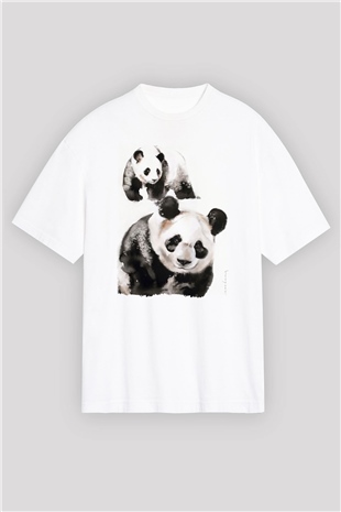 Panda Beyaz Oversize Tişört Oversize T-shirt - TişörtFabrikası