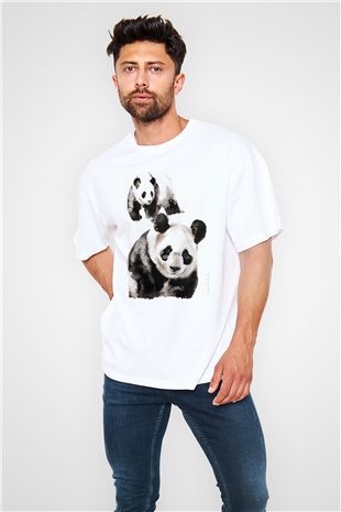 Panda Beyaz Oversize Tişört Oversize T-shirt - TişörtFabrikası