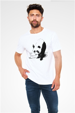 Panda Beyaz Unisex Tişört T-Shirt - TişörtFabrikası
