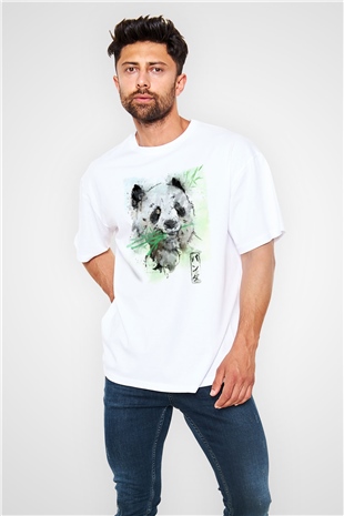 Panda Beyaz Oversize Tişört Oversize T-shirt - TişörtFabrikası