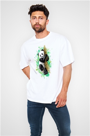 Panda Beyaz Oversize Tişört Oversize T-shirt - TişörtFabrikası