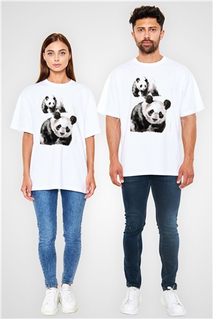 Panda Beyaz Oversize Tişört Oversize T-shirt - TişörtFabrikası