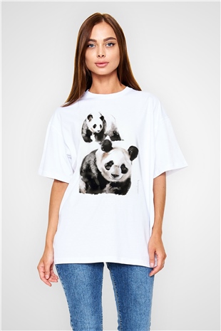 Panda Beyaz Oversize Tişört Oversize T-shirt - TişörtFabrikası