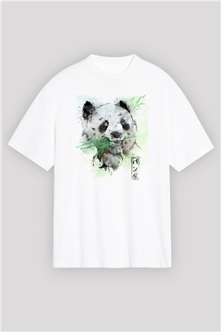 Panda Beyaz Oversize Tişört Oversize T-shirt - TişörtFabrikası