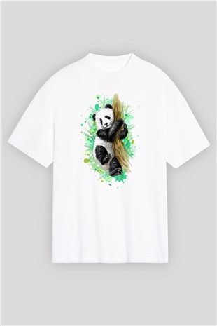 Panda Beyaz Oversize Tişört Oversize T-shirt - TişörtFabrikası