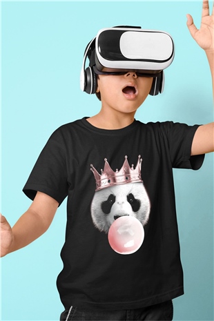 Panda Siyah Unisex Çocuk Tişört