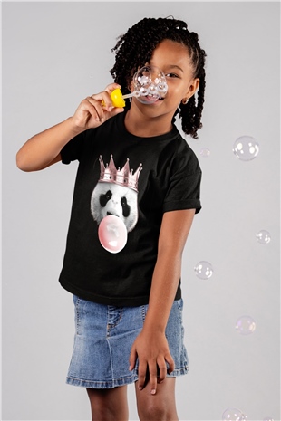 Panda Siyah Unisex Çocuk Tişört