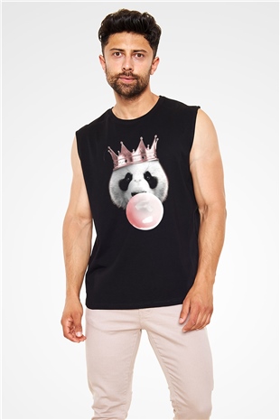 Panda Siyah Unisex Kolsuz Tişört