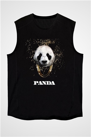 Panda Siyah Unisex Kolsuz Tişört