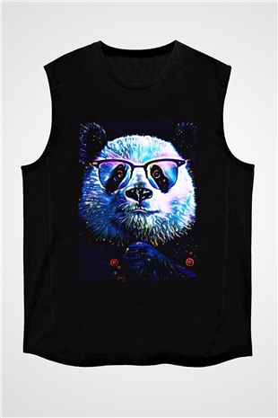 Panda Siyah Unisex Kolsuz Tişört