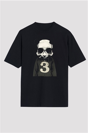 Panda Siyah Unisex Oversize Tişört T-Shirt