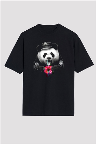 Panda Siyah Unisex Oversize Tişört T-Shirt