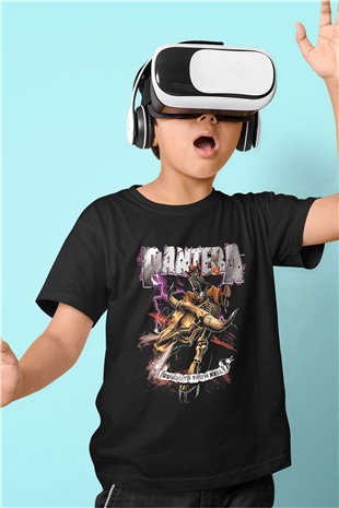 Pantera Baskılı Siyah Unisex Çocuk Tişört