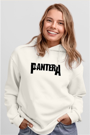 Pantera Beyaz Unisex Kapşonlu Sweatshirt