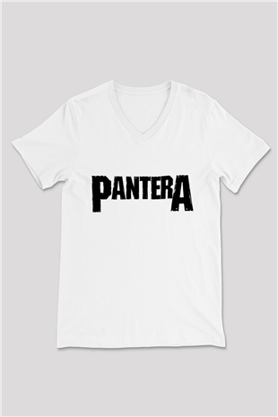 Pantera Beyaz Unisex V Yaka Tişört T-Shirt