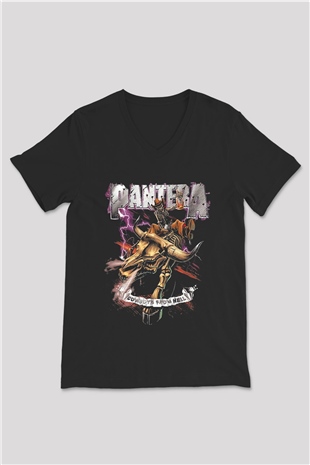 Pantera Siyah Unisex V Yaka Tişört T-Shirt