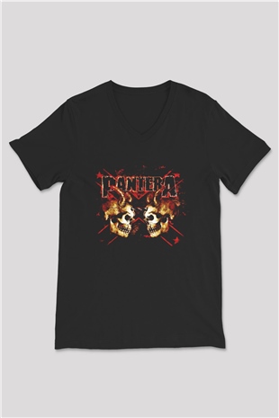 Pantera Siyah Unisex V Yaka Tişört T-Shirt