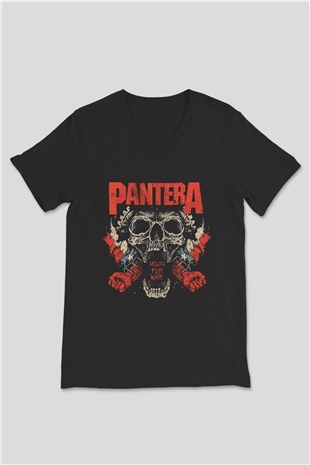 Pantera Siyah Unisex V Yaka Tişört T-Shirt