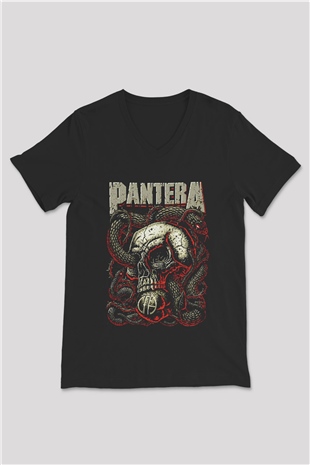 Pantera Siyah Unisex V Yaka Tişört T-Shirt