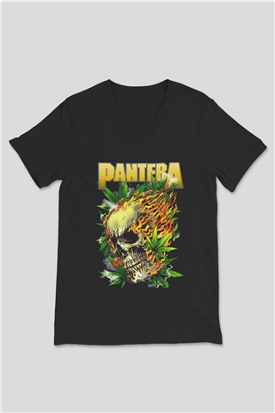 Pantera Siyah Unisex V Yaka Tişört T-Shirt