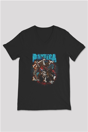 Pantera Siyah Unisex V Yaka Tişört T-Shirt