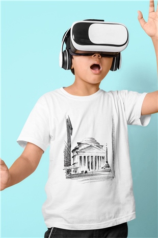 Pantheon Baskılı Beyaz Unisex Çocuk Tişört