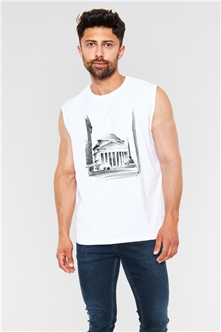 Pantheon Beyaz Unisex Kolsuz Tişört