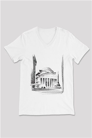 Pantheon Beyaz Unisex V Yaka Tişört T-Shirt