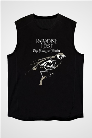 Paradise Lost Baskılı Unisex Siyah Kolsuz Tişört - Tshirt
