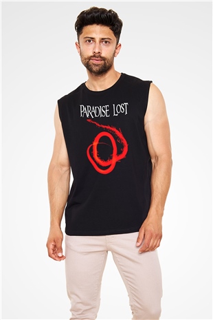 Paradise Lost Baskılı Unisex Siyah Kolsuz Tişört - Tshirt