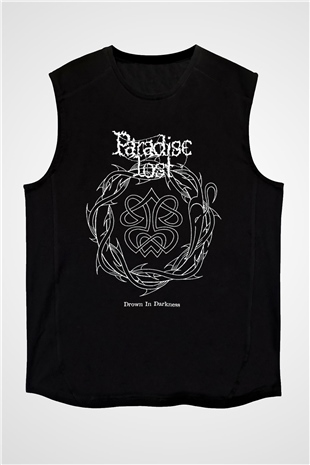 Paradise Lost Baskılı Unisex Siyah Kolsuz Tişört - Tshirt