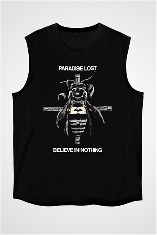 Paradise Lost Baskılı Unisex Siyah Kolsuz Tişört - Tshirt