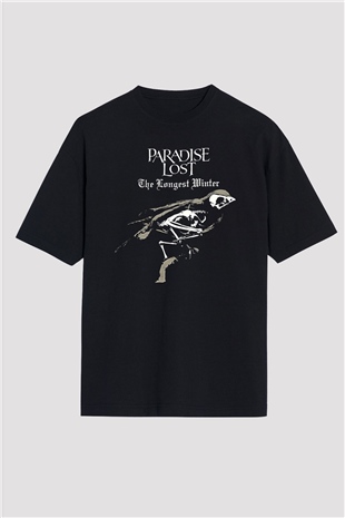 Paradise Lost Baskılı Unisex Siyah Oversize Tişört - Tshirt